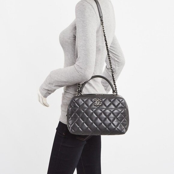 Chanel Dark Grey Quilted Lambskin Leather Trendy CC Bowling Bag - Picture 4 of 12